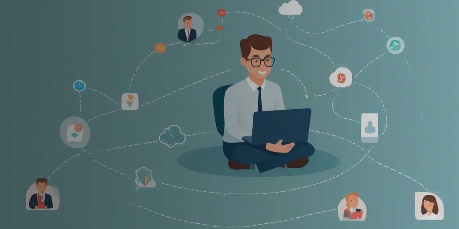 Illustration of a man using a SaaS and webinars Platform for his business 