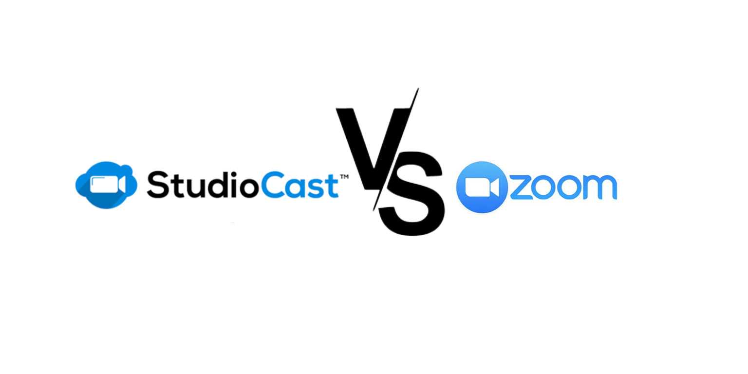 logo de studiocast et logo de zoom montrant une comparaison entre les deux services